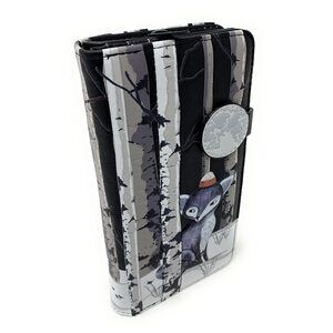 3866 Winter Fox Large Animal Wallet and Teen Girls Vegan Faux Leather Black